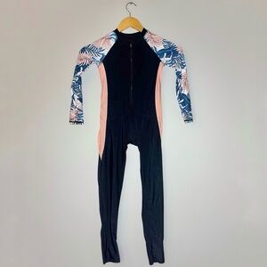 Floral Long Sleeve Long Pant Swimsuit Style Zip Up